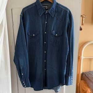 Vintage Wrangler Dark Blue Denim Shirt Cowboy 🤠